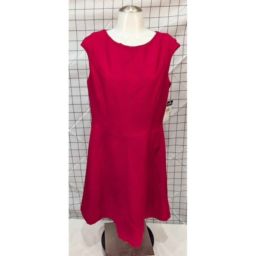 Chaps Fit and Flare Dress Womens 12 Yacht Red Sleeveless Boat Neck Textured ~NWT